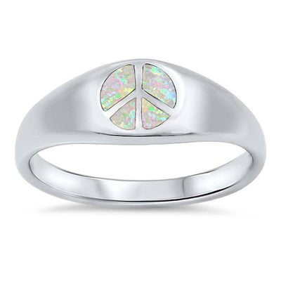 Sterling Silver Peace Sign Pink Lab Opal RingsAnd Face Height 7mmAnd Band Width 3mm