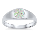 Sterling Silver Peace Sign Pink Lab Opal RingsAnd Face Height 7mmAnd Band Width 3mm