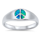 Sterling Silver Peace Sign Blue Lab Opal RingsAnd Face Height 7mmAnd Band Width 3mm