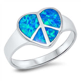 Sterling Silver Heart Peace Sign Blue Lab Opal RingsAnd Face Height 12mmAnd Band Width 2mm
