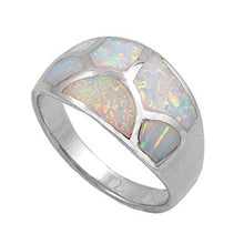 Load image into Gallery viewer, Sterling Silver Wedding Band Pink Lab Opal Rings With CZ StonesAnd Face Height 12mmAnd Band Width 4mm