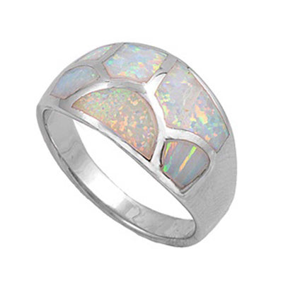 Sterling Silver Wedding Band Pink Lab Opal Rings With CZ StonesAnd Face Height 12mmAnd Band Width 4mm