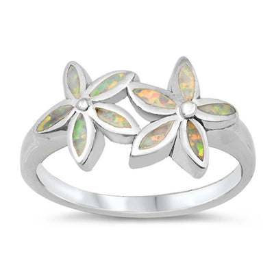 Sterling Silver Trendy White Lab Opal Double Plumeria Design with Face Height of 12MM