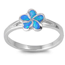 Load image into Gallery viewer, Sterling Silver Modish Blue Lab Opal Plumeria Design Split Band Ring with Face Height of 9MM