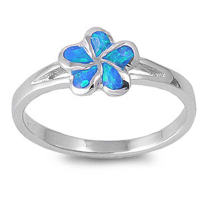 Sterling Silver Modish Blue Lab Opal Plumeria Design Split Band Ring with Face Height of 9MM