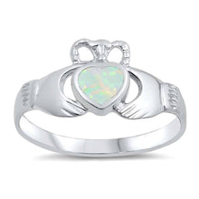 Load image into Gallery viewer, Sterling Silver Modish Claddagh with White Lab Opal RingAnd Face Height of 10MM
