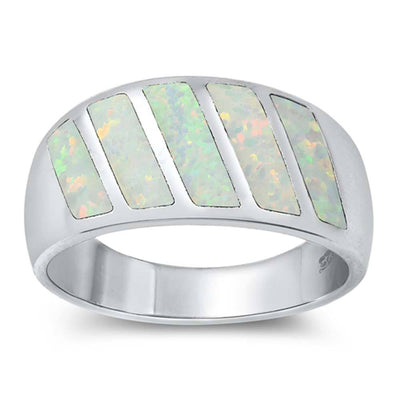 Sterling Silver Modern Style White Lab Opal Inlay Wide Band Ring with Face Height of 12MM