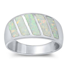 Load image into Gallery viewer, Sterling Silver Modern Style White Lab Opal Inlay Wide Band Ring with Face Height of 12MM