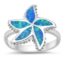 Load image into Gallery viewer, Sterling Silver Fancy Modish Starfish with Blue Lab Opal Inlay RingAnd Face Height of 18MM