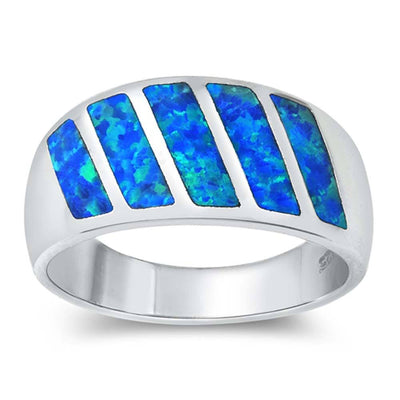 Sterling Silver Modern Style Blue Lab Opal Inlay Wide Band Ring with Face Height of 12MM