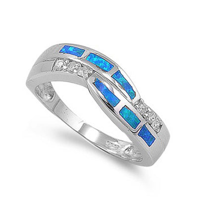 Sterling Silver Modish Solid Knot Style with Clear CZ and White Lab Opal Inlay Band RingAnd Face Height of 7MM