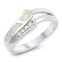 Load image into Gallery viewer, Sterling Silver Modern Stylish Curved Band with Clear CZ and White Lab Opal Inlay RingAnd Face Height of 7MM