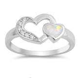 Sterling Silver Fancy Open Cut Heart Shape with CZ and Small Heart White Lab Opal RingAnd Face Height of 11MM