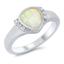 Load image into Gallery viewer, Sterling Silver Fancy Modish White Lab Opal Bezel Set with Clear CZ Ring And Face Height of 9MM
