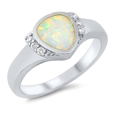 Sterling Silver Fancy Modish White Lab Opal Bezel Set with Clear CZ Ring And Face Height of 9MM