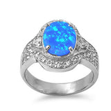 Sterling Silver Elegant Design Blue Lab Opal Oval Cut with Halo Clear CZ RingAnd Face Height of 16MM