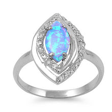 Load image into Gallery viewer, Sterling Silver Fancy Elegant Design Blue Lab Opal  Marquise Cut with Halo Clear CZ RingAnd Face Height of 17MM