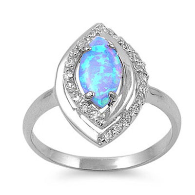 Sterling Silver Fancy Elegant Design Blue Lab Opal  Marquise Cut with Halo Clear CZ RingAnd Face Height of 17MM