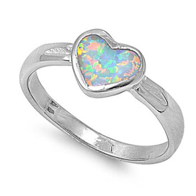 Sterling Silver Trendy White Lab Opal Heart Shape Bezel Set with Face Height of 8MM
