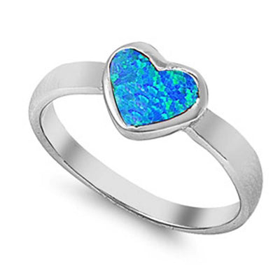 Sterling Silver Trendy Blue Lab Opal Heart Shape Bezel Set with Face Height of 8MM