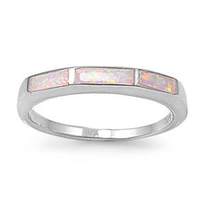 Load image into Gallery viewer, Sterling Silver Modern Style Inlay with White Lab Opal Band RingAnd Face Height of 3MM