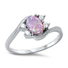 Load image into Gallery viewer, Sterling Silver Oval Shape Pink Lab Opal Rings With Clear CZAnd Face Height 9mm