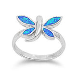 Sterling Silver Modish Dragonfly with Blue Lab Opal RingAnd Face Height of 12MM