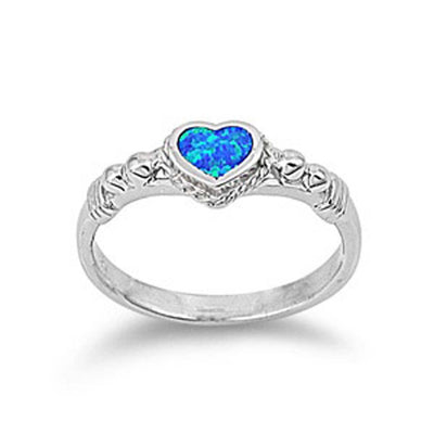 Sterling Silver Blue Lab Opal with Fancy Band RingAnd Face Height of 7MM