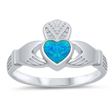 Load image into Gallery viewer, Sterling Silver Modish Claddagh with Blue Lab Opal RingAnd Face Height of 12MM
