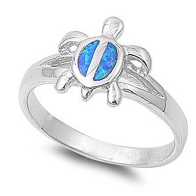 Sterling Silver Fancy Modish Turtle with Blue Lab Opal RingAnd Face Height of 11MM
