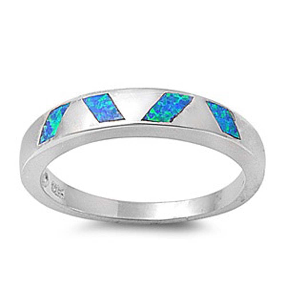 Sterling Silver Modish Blue Lab Opal Inlay Wedding Band Ring with Face Height of 4MM