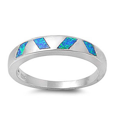 Sterling Silver Modish Blue Lab Opal Inlay Wedding Band Ring with Face Height of 4MM