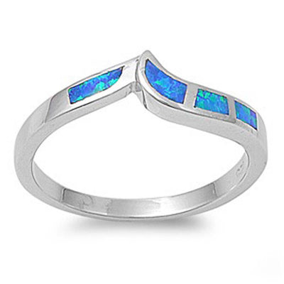 Sterling Silver Modern Blue Lab Opal Inlay Curved Wedding Ring Guard Band with Face Height of 6MM