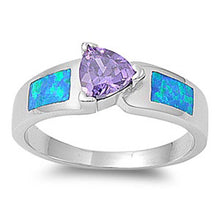 Load image into Gallery viewer, Sterling Silver Stylish Amethyst CZ Trillion Cut with Blue Lab Opal Inlay Band RingAnd Face Height of 7MM