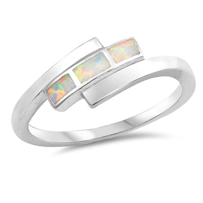 Sterling Silver Rectangular Shaped White Lab Opal Ring