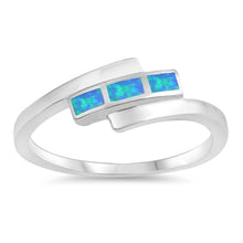 Load image into Gallery viewer, Sterling Silver Modish Inlay with Blue Lab Opal Bypass Band RingAnd Face Height of 7MM