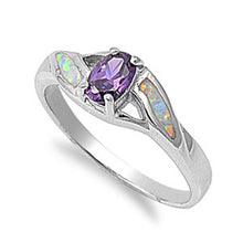 Load image into Gallery viewer, Sterling Silver Stylish Amethyst CZ Oval Cut with White Lab Opal Inlay Promise RingAnd Face Height of 7MM