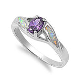 Sterling Silver Stylish Amethyst CZ Oval Cut with White Lab Opal Inlay Promise RingAnd Face Height of 7MM