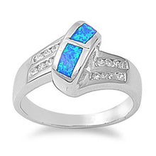 Load image into Gallery viewer, Sterling Silver Stylish Blue Lab Opal Inlay with Clear CZ Bypass Band RingAnd Face Height of 12MM