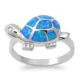 Sterling Silver Fashion Turtle Inlay with Blue Lab Opal and Clear Cz RingAnd Face Height of 11MM