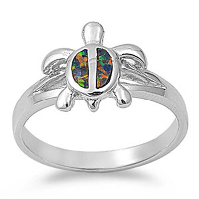 Sterling Silver Modish Fancy Turtle Inlay with Black Lab Opal Split Band RingAnd Face Height of 12MM