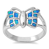 Sterling Silver Trendy Fashion Butterfly Inlay with Blue Lab Opal Split Band RingAnd Face Height of 11MM