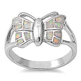 Sterling Silver Trendy Fashion Butterfly Inlay with White Lab Opal Split Band RingAnd Face Height of 11MM