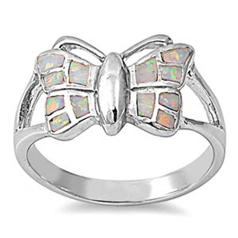 Sterling Silver Trendy Fashion Butterfly Inlay with White Lab Opal Split Band RingAnd Face Height of 11MM