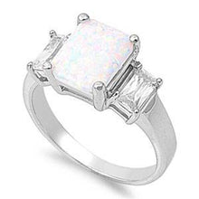 Load image into Gallery viewer, Sterling Silver Rectangle White Lab Opal Rings With CZ StonesAnd Face Height 10mm