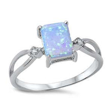Load image into Gallery viewer, Sterling Silver Rectangle Shape Light Blue Lab Opal Rings With CZ StonesAnd Face Height 8mm