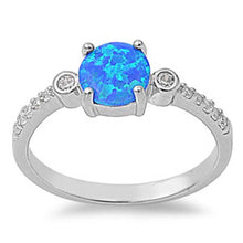 Load image into Gallery viewer, Sterling Silver Stylish Round Blue Lab Opal with Clear CZ Inlay RingAnd Face Height of 7MM