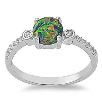 Sterling Silver Stylish Round Black Lab Opal with Clear CZ Inlay RingAnd Face Height of 7MM