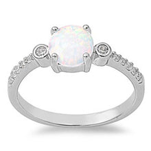 Load image into Gallery viewer, Sterling Silver Stylish Round White Lab Opal with Clear CZ Inlay RingAnd Face Height of 7MM