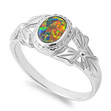 Sterling Silver Fancy Black Lab Opal Bezel Set Oval Cut Bow Design Band Ring with Face Height of 9MM